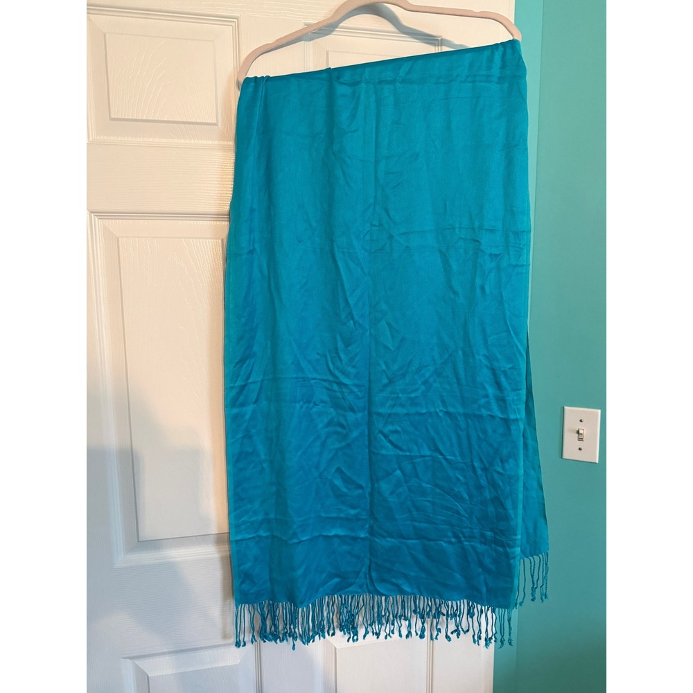 Jones New York Turquoise Blue Pashmina Wrap Scarf with Fringe Tassels